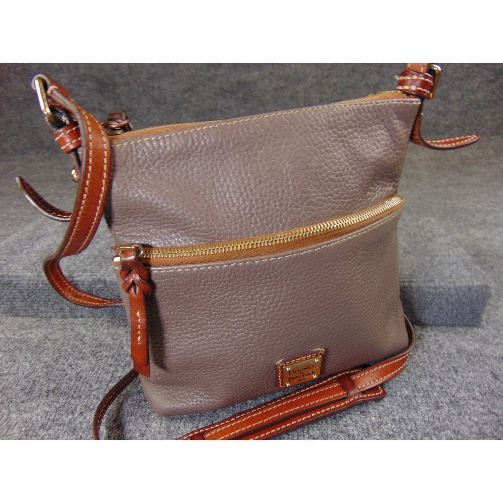 Dooney & Bourke Crossbody Bag Taupe Brown Pebbled Leather Small Multi-Pocket